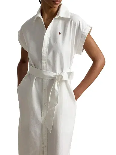 Polo Ralph Lauren Women's Cotton Oxford Belted Midi-Shirtdress - White | Thumbnail 4 Polo Ralph Lauren Women's Cotton Oxford Belted Midi-Shirtdress - White | Thumbnail 4
