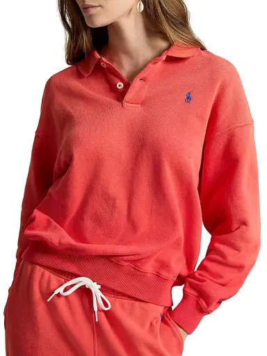 Polo Ralph Lauren Women's Cotton-Blend Fleece Polo Sweater - Bright Hibiscus | Thumbnail 3 Polo Ralph Lauren Women's Cotton-Blend Fleece Polo Sweater - Bright Hibiscus | Thumbnail 3