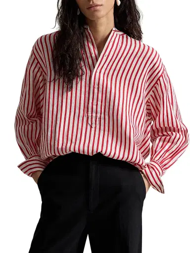 Polo Ralph Lauren Women's Striped Linen-Cotton Shirt - White Red | Thumbnail 3 Polo Ralph Lauren Women's Striped Linen-Cotton Shirt - White Red | Thumbnail 3