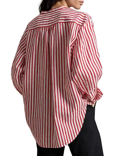 Polo Ralph Lauren Women's Striped Linen-Cotton Shirt - White Red | Thumbnail 4 Polo Ralph Lauren Women's Striped Linen-Cotton Shirt - White Red | Thumbnail 4