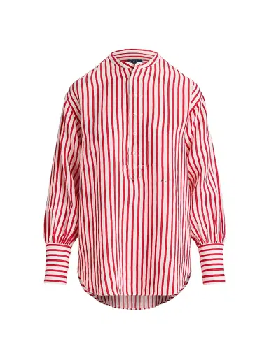 Polo Ralph Lauren Women's Striped Linen-Cotton Shirt - White Red | Thumbnail 1 Polo Ralph Lauren Women's Striped Linen-Cotton Shirt - White Red | Thumbnail 1