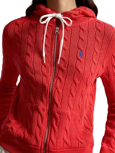 Polo Ralph Lauren Women's Cable-Knit Cotton Zip-Front Hoodie - Bright Hibiscus | Thumbnail 4 Polo Ralph Lauren Women's Cable-Knit Cotton Zip-Front Hoodie - Bright Hibiscus | Thumbnail 4