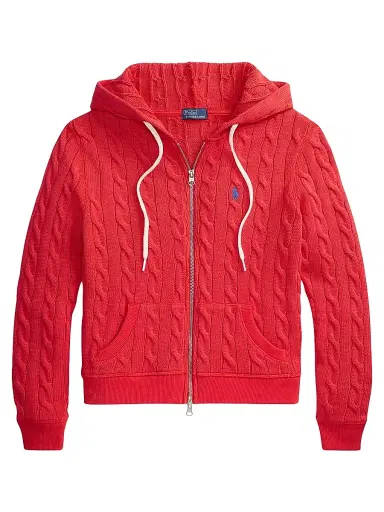 Polo Ralph Lauren Women's Cable-Knit Cotton Zip-Front Hoodie - Bright Hibiscus | Thumbnail 1 Polo Ralph Lauren Women's Cable-Knit Cotton Zip-Front Hoodie - Bright Hibiscus | Thumbnail 1