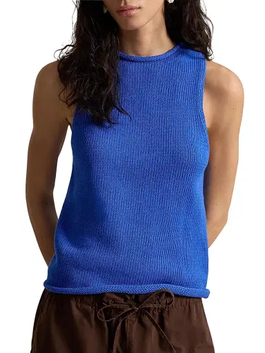 Polo Ralph Lauren Women's Sleeveless Linen-Blend Sweater Tank - Gala Blue | Thumbnail 3 Polo Ralph Lauren Women's Sleeveless Linen-Blend Sweater Tank - Gala Blue | Thumbnail 3