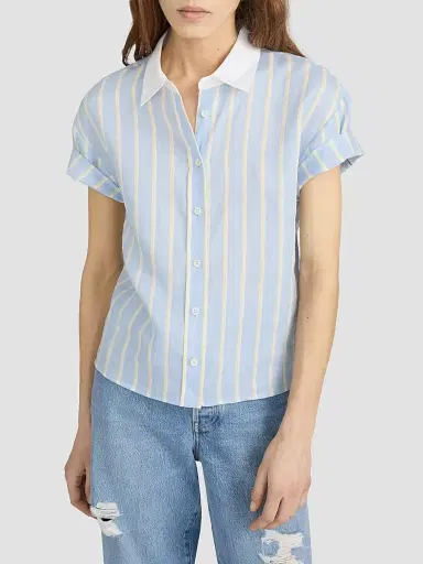 FRAME Women's The Linen Boardwalk Shirt - Chambray Blue Multi | Thumbnail 3 FRAME Women's The Linen Boardwalk Shirt - Chambray Blue Multi | Thumbnail 3