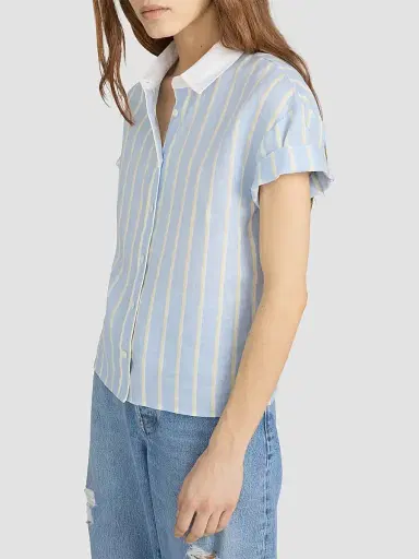 FRAME Women's The Linen Boardwalk Shirt - Chambray Blue Multi | Thumbnail 5 FRAME Women's The Linen Boardwalk Shirt - Chambray Blue Multi | Thumbnail 5