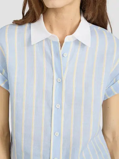 FRAME Women's The Linen Boardwalk Shirt - Chambray Blue Multi | Thumbnail 6 FRAME Women's The Linen Boardwalk Shirt - Chambray Blue Multi | Thumbnail 6