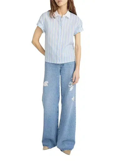 FRAME Women's The Linen Boardwalk Shirt - Chambray Blue Multi | Thumbnail 1 FRAME Women's The Linen Boardwalk Shirt - Chambray Blue Multi | Thumbnail 1