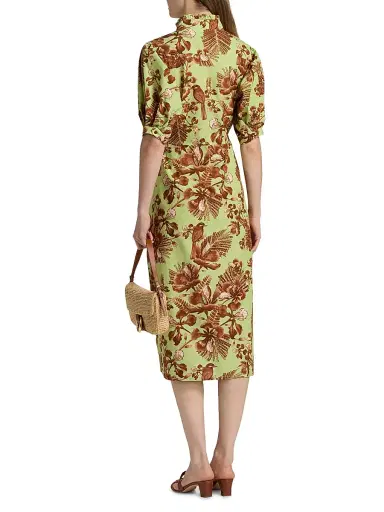 VERANDAH Women's Ammama Bird Print Cotton Shirtdress - Sage Green And Brown Gulmohar - Size Small | Thumbnail 5 VERANDAH Women's Ammama Bird Print Cotton Shirtdress - Sage Green And Brown Gulmohar - Size Small | Thumbnail 5