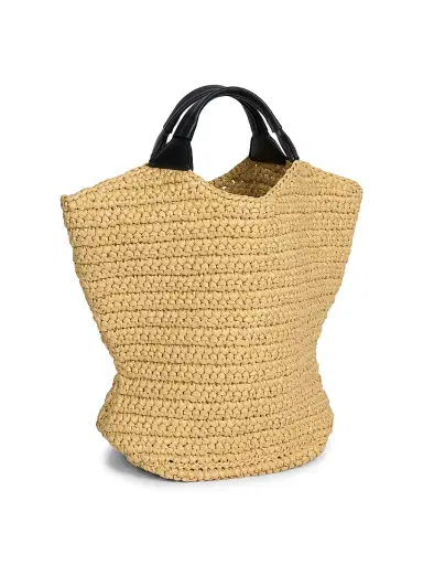 Balmain Women's Cabas Mini Woven Tote Bag - Naturel Noir | Thumbnail 4 Balmain Women's Cabas Mini Woven Tote Bag - Naturel Noir | Thumbnail 4