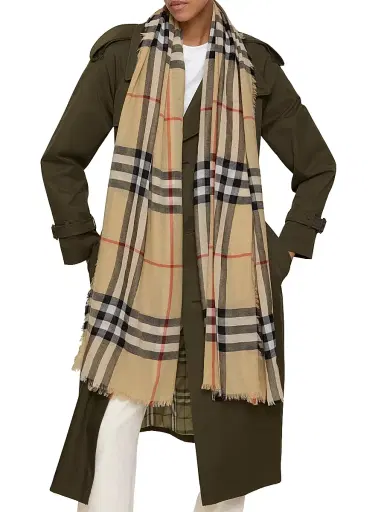 Burberry Women's Fringed Check Wool Scarf - Sand | Thumbnail 2 Burberry Women's Fringed Check Wool Scarf - Sand | Thumbnail 2