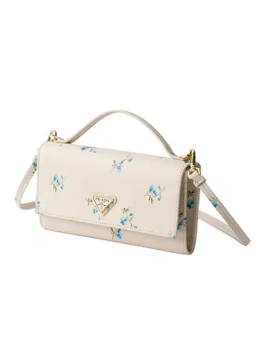 Prada Women's Printed Saffiano Leather Wallet with Shoulder Strap - Beige Khaki | Thumbnail 2 Prada Women's Printed Saffiano Leather Wallet with Shoulder Strap - Beige Khaki | Thumbnail 2