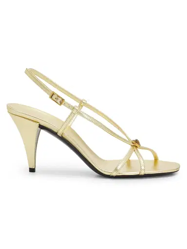 Versace Women's Mela 80MM Leather Slingback Sandals - Mela Oro | Thumbnail 1 Versace Women's Mela 80MM Leather Slingback Sandals - Mela Oro | Thumbnail 1