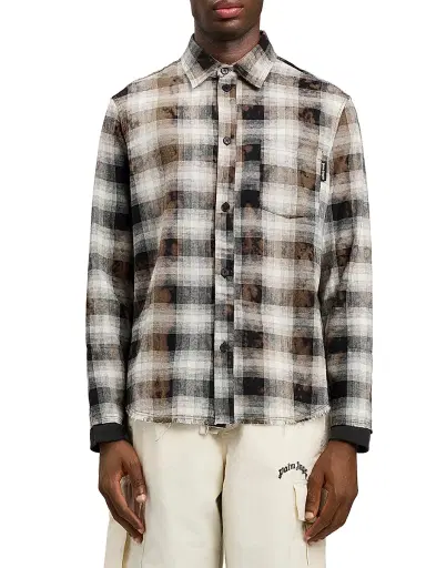 Palm Angels Men's Logo-Yoke Check Shirt - Black Off White | Thumbnail 2 Palm Angels Men's Logo-Yoke Check Shirt - Black Off White | Thumbnail 2