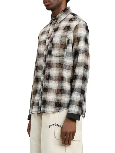 Palm Angels Men's Logo-Yoke Check Shirt - Black Off White | Thumbnail 3 Palm Angels Men's Logo-Yoke Check Shirt - Black Off White | Thumbnail 3