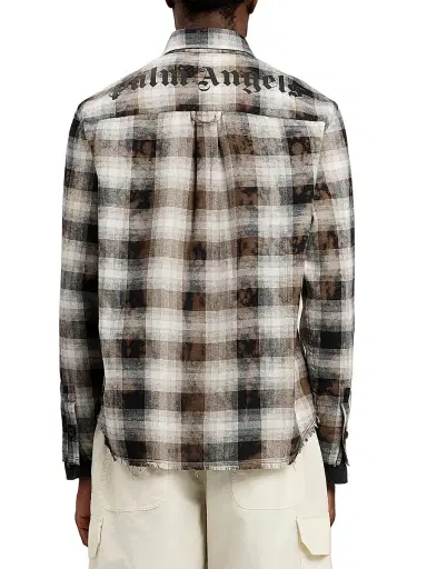 Palm Angels Men's Logo-Yoke Check Shirt - Black Off White | Thumbnail 4 Palm Angels Men's Logo-Yoke Check Shirt - Black Off White | Thumbnail 4