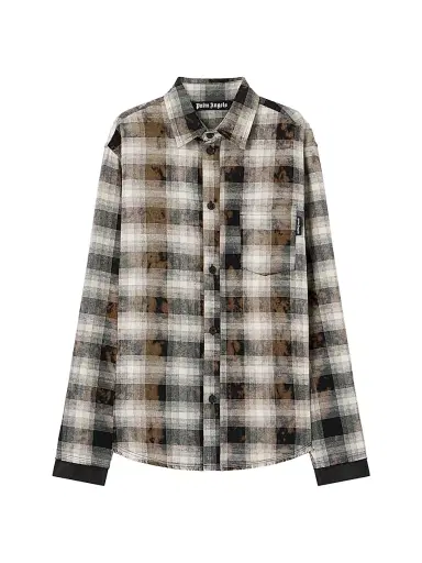 Palm Angels Men's Logo-Yoke Check Shirt - Black Off White | Thumbnail 1 Palm Angels Men's Logo-Yoke Check Shirt - Black Off White | Thumbnail 1