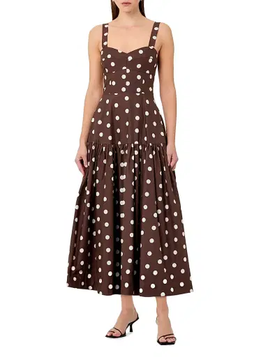 NICHOLAS Women's Valeria Polka Dot Linen-Blend Drop Waist Midi-Dress - Mocha Polka Dot | Thumbnail 2 NICHOLAS Women's Valeria Polka Dot Linen-Blend Drop Waist Midi-Dress - Mocha Polka Dot | Thumbnail 2