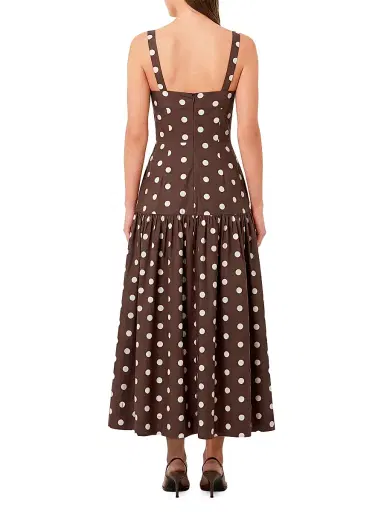 NICHOLAS Women's Valeria Polka Dot Linen-Blend Drop Waist Midi-Dress - Mocha Polka Dot | Thumbnail 4 NICHOLAS Women's Valeria Polka Dot Linen-Blend Drop Waist Midi-Dress - Mocha Polka Dot | Thumbnail 4