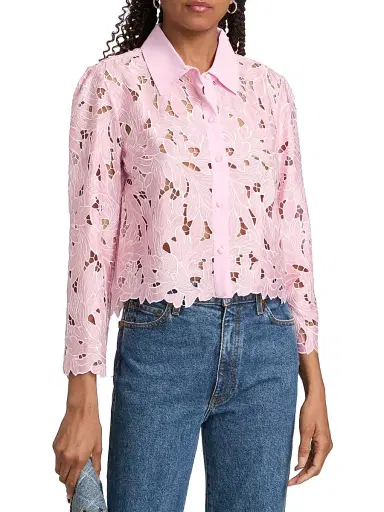 Generation Love Women's Talsie Floral Georgette Shirt - Pink White - Size Medium | Thumbnail 3 Generation Love Women's Talsie Floral Georgette Shirt - Pink White - Size Medium | Thumbnail 3