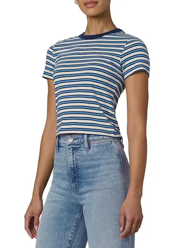 Joe's Jeans Women's The Baby Striped T-Shirt - Ecru Azure Stripe | Thumbnail 4 Joe's Jeans Women's The Baby Striped T-Shirt - Ecru Azure Stripe | Thumbnail 4