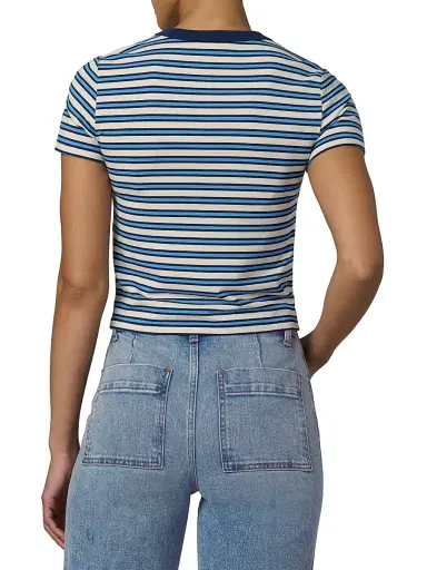 Joe's Jeans Women's The Baby Striped T-Shirt - Ecru Azure Stripe | Thumbnail 5 Joe's Jeans Women's The Baby Striped T-Shirt - Ecru Azure Stripe | Thumbnail 5