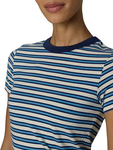 Joe's Jeans Women's The Baby Striped T-Shirt - Ecru Azure Stripe | Thumbnail 6 Joe's Jeans Women's The Baby Striped T-Shirt - Ecru Azure Stripe | Thumbnail 6