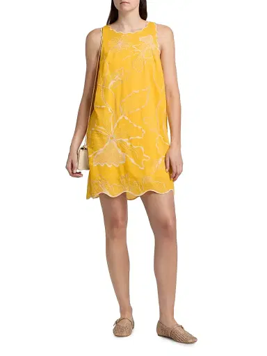 Johnny Was Women's Embroidered Cotton Tank Shift Dress - Spectra Yellow | Thumbnail 2 Johnny Was Women's Embroidered Cotton Tank Shift Dress - Spectra Yellow | Thumbnail 2