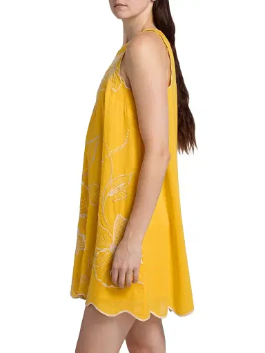Johnny Was Women's Embroidered Cotton Tank Shift Dress - Spectra Yellow | Thumbnail 4 Johnny Was Women's Embroidered Cotton Tank Shift Dress - Spectra Yellow | Thumbnail 4
