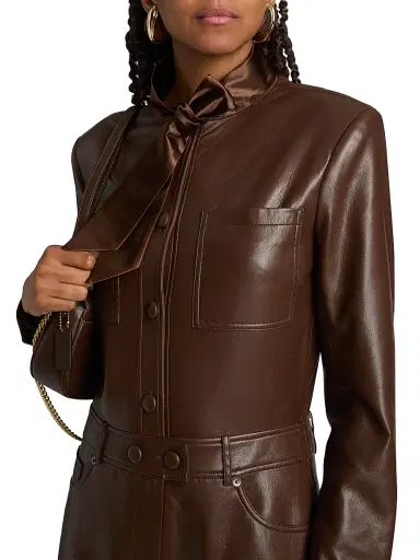 Self-Portrait Women's Faux Leather Ruffle Playsuit - Brown | Thumbnail 6 Self-Portrait Women's Faux Leather Ruffle Playsuit - Brown | Thumbnail 6