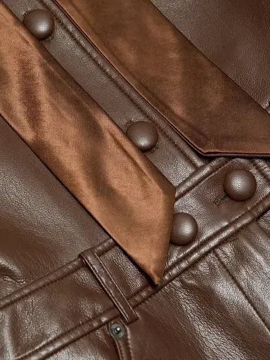 Self-Portrait Women's Faux Leather Ruffle Playsuit - Brown | Thumbnail 7 Self-Portrait Women's Faux Leather Ruffle Playsuit - Brown | Thumbnail 7