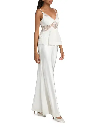 Self-Portrait Women's Satin Georgette Lace-Trimmed Maxi Dress - White - Size 0 | Thumbnail 2 Self-Portrait Women's Satin Georgette Lace-Trimmed Maxi Dress - White - Size 0 | Thumbnail 2