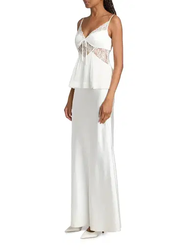 Self-Portrait Women's Satin Georgette Lace-Trimmed Maxi Dress - White - Size 0 | Thumbnail 4 Self-Portrait Women's Satin Georgette Lace-Trimmed Maxi Dress - White - Size 0 | Thumbnail 4