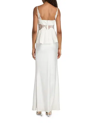 Self-Portrait Women's Satin Georgette Lace-Trimmed Maxi Dress - White - Size 0 | Thumbnail 5 Self-Portrait Women's Satin Georgette Lace-Trimmed Maxi Dress - White - Size 0 | Thumbnail 5