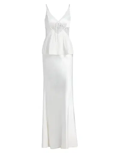 Self-Portrait Women's Satin Georgette Lace-Trimmed Maxi Dress - White - Size 0 | Thumbnail 1 Self-Portrait Women's Satin Georgette Lace-Trimmed Maxi Dress - White - Size 0 | Thumbnail 1