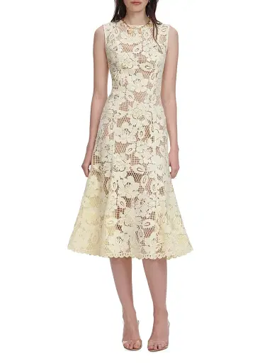 Self-Portrait Women's Crochet Lace Midi-Dress - Yellow | Thumbnail 2 Self-Portrait Women's Crochet Lace Midi-Dress - Yellow | Thumbnail 2