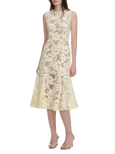 Self-Portrait Women's Crochet Lace Midi-Dress - Yellow | Thumbnail 3 Self-Portrait Women's Crochet Lace Midi-Dress - Yellow | Thumbnail 3