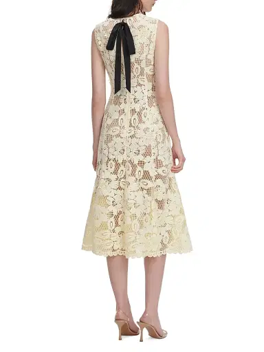 Self-Portrait Women's Crochet Lace Midi-Dress - Yellow | Thumbnail 4 Self-Portrait Women's Crochet Lace Midi-Dress - Yellow | Thumbnail 4