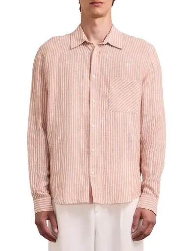 Frescobol Carioca Men's Telles Striped Linen Shirt - Pale Copper - Size XXL | Thumbnail 1 Frescobol Carioca Men's Telles Striped Linen Shirt - Pale Copper - Size XXL | Thumbnail 1