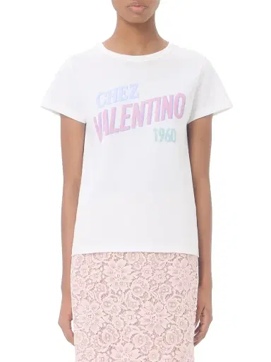 Valentino Garavani Women's Cotton Jersey T-Shirt with Chez Valentino 1960 Print - White | Thumbnail 3 Valentino Garavani Women's Cotton Jersey T-Shirt with Chez Valentino 1960 Print - White | Thumbnail 3