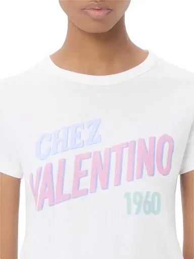 Valentino Garavani Women's Cotton Jersey T-Shirt with Chez Valentino 1960 Print - White | Thumbnail 6 Valentino Garavani Women's Cotton Jersey T-Shirt with Chez Valentino 1960 Print - White | Thumbnail 6