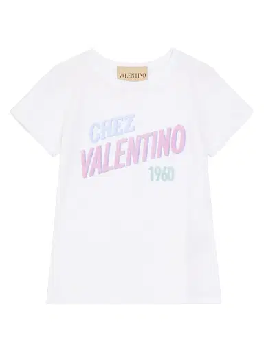 Valentino Garavani Women's Cotton Jersey T-Shirt with Chez Valentino 1960 Print - White | Thumbnail 1 Valentino Garavani Women's Cotton Jersey T-Shirt with Chez Valentino 1960 Print - White | Thumbnail 1