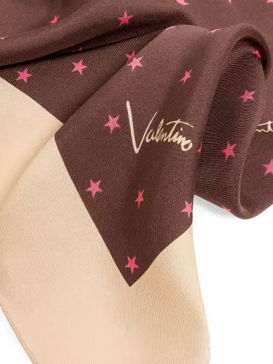 Valentino Garavani Women's Stelline E Firma Starry Silk Scarf - Coral Chocolate | Thumbnail 3 Valentino Garavani Women's Stelline E Firma Starry Silk Scarf - Coral Chocolate | Thumbnail 3