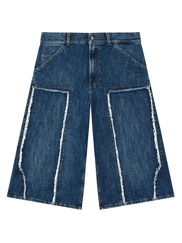 Men's Curved Logo Denim Skater Shorts - Medium Blue Men's Curved Logo Denim Skater Shorts - Medium Blue