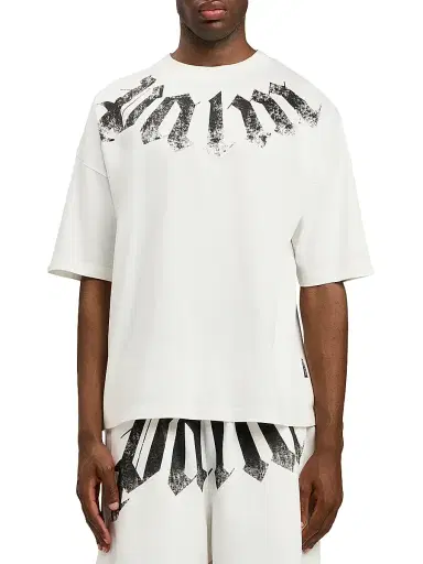 Palm Angels Men's Big Logo Crewneck T-Shirt - Off White Black | Thumbnail 1 Palm Angels Men's Big Logo Crewneck T-Shirt - Off White Black | Thumbnail 1