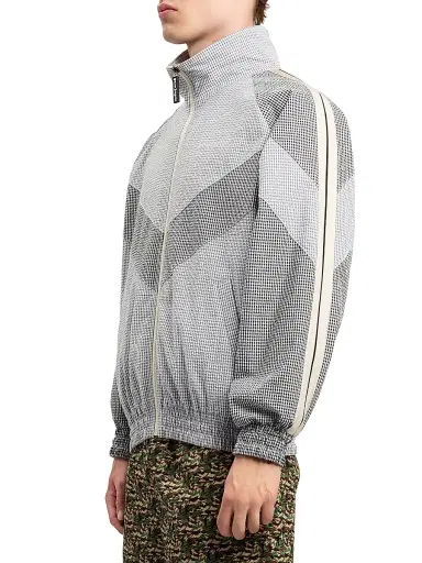 Palm Angels Men's Logo Vichy Track Jacket - Grey Off White | Thumbnail 4 Palm Angels Men's Logo Vichy Track Jacket - Grey Off White | Thumbnail 4