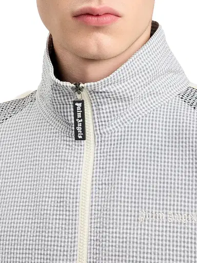 Palm Angels Men's Logo Vichy Track Jacket - Grey Off White | Thumbnail 6 Palm Angels Men's Logo Vichy Track Jacket - Grey Off White | Thumbnail 6