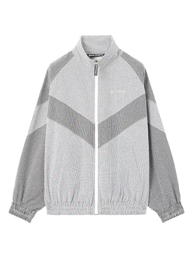 Palm Angels Men's Logo Vichy Track Jacket - Grey Off White | Thumbnail 1 Palm Angels Men's Logo Vichy Track Jacket - Grey Off White | Thumbnail 1