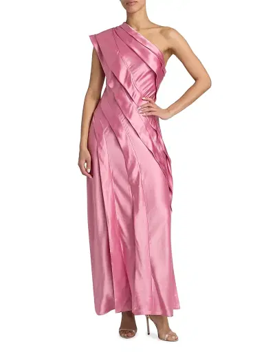Acler Women's Blenfleet Pleated One-Shoulder Satin Maxi Dress - Musk Pink | Thumbnail 3 Acler Women's Blenfleet Pleated One-Shoulder Satin Maxi Dress - Musk Pink | Thumbnail 3