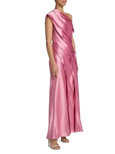 Acler Women's Blenfleet Pleated One-Shoulder Satin Maxi Dress - Musk Pink | Thumbnail 4 Acler Women's Blenfleet Pleated One-Shoulder Satin Maxi Dress - Musk Pink | Thumbnail 4